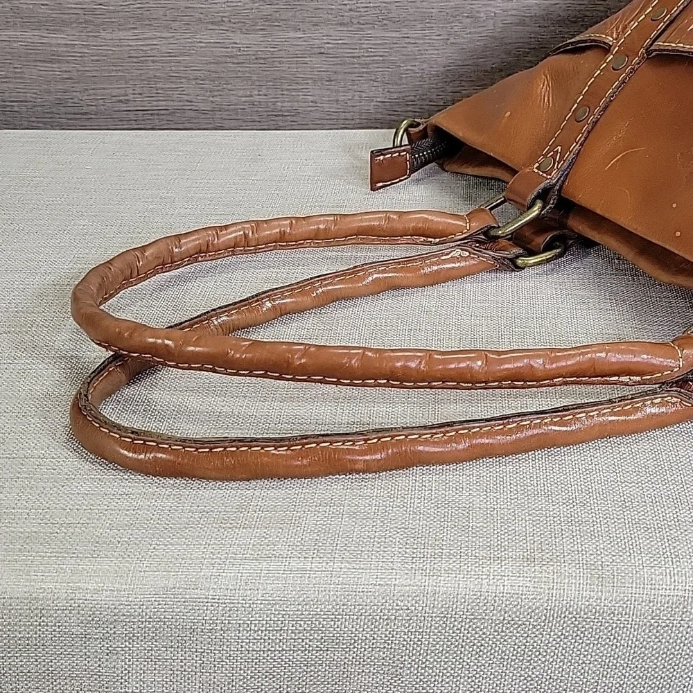 Patricia Nash Talloria Tooled Brown Leather Tote Shoulder Bag Handbag Purse